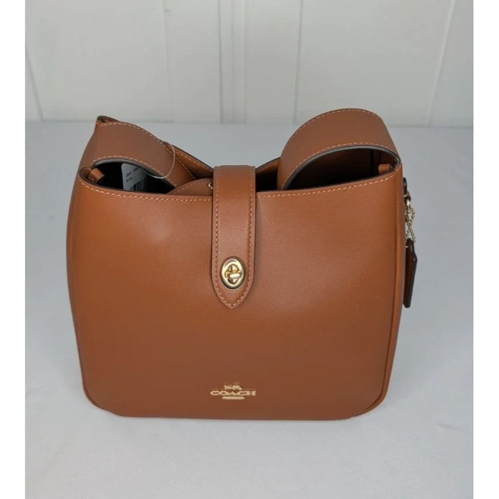 Coach Hadley Smooth Leather Turnlock File Bag - Tan, NWT $325 Retail